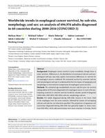 Worldwide trends in esophageal cancer survival, by sub‐site, morphology, and sex: an analysis of 696,974 adults diagnosed in 60 countries during 2000‐2014 (CONCORD‐3)