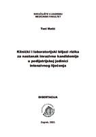 Klinički i laboratorijski biljezi rizika za nastanak invazivne kandidemije u pedijatrijskoj jedinici intenzivnog liječenja