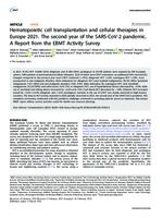 Hematopoietic cell transplantation and cellular therapies in Europe 2021. The second year of the SARS-CoV-2 pandemic. A Report from the EBMT Activity Survey