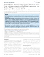 Central action of peripherally applied botulinum toxin type a on pain and dural protein extravasation in rat model of trigeminal neuropathy