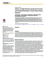 Metrics of high-density lipoprotein function and hospital mortality in acute heart failure patients
