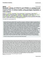 prikaz prve stranice dokumenta Metabolic activity of CYP2C19 and CYP2D6 on antidepressant response from 13 clinical studies using genotype imputation: a meta-analysis