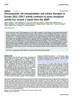 prikaz prve stranice dokumenta Hematopoietic cell transplantation and cellular therapies in Europe 2022. CAR-T activity continues to grow; transplant activity has slowed: a report from the EBMT