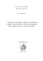prikaz prve stranice dokumenta Učestalost, etiologija i liječenje hipertireoze u djece i adolescenata u Klinici za pedijatriju KBC Zagreb od 2001. do 2016. godine