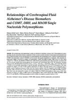 prikaz prve stranice dokumenta Relationships of Cerebrospinal Fluid Alzheimer’s Disease Biomarkers and COMT, DBH, and MAOB Single Nucleotide Polymorphisms