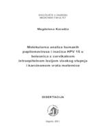 prikaz prve stranice dokumenta Molekularna analiza humanih papilomavirusa i inačica HPV 16 u bolesnica s cervikalnom intraepitelnom lezijom visokog stupnja i karcinomom vrata maternice