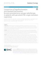 prikaz prve stranice dokumenta Comparison of hypofractionation and standard fractionation for post-prostatectomy salvage radiotherapy in patients with persistent PSA: single institution experience