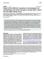 prikaz prve stranice dokumenta Impact of the SARS-CoV-2 pandemic on hematopoietic cell transplantation and cellular therapies in Europe 2020: a report from the EBMT activity survey