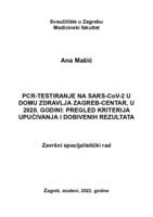 prikaz prve stranice dokumenta Ekvivalent: PCR-testiranje na SARS-CoV-2 u Domu zdravlja Zagreb-Centar  u 2020. godini: pregled kriterija upućivanja i dobivenih rezultata