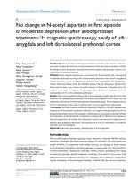 prikaz prve stranice dokumenta No change in N-acetyl aspartate in first episode of moderate depression after antidepressant treatment: (1)H magnetic spectroscopy study of left amygdala and left dorsolateral prefrontal cortex