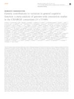prikaz prve stranice dokumenta Genetic contributions to variation in general cognitive function: a meta-analysis of genome-wide association studies in the CHARGE consortium (N=53949)