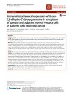 prikaz prve stranice dokumenta Immunohistochemical expression of 8-oxo-7,8-dihydro-2′-deoxyguanosine in cytoplasm of tumour and adjacent normal mucosa cells in patients with colorectal cancer