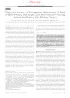 prikaz prve stranice dokumenta Diagnostic accuracy of perioperative measurement of basal anterior pituitary and target gland hormones in predicting adrenal insufficiency after pituitary surgery