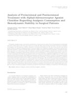 prikaz prve stranice dokumenta Analysis of preincisional and postincisional treatment with alpha2-adrenoreceptor agonist clonidine regarding analgesic consumption and hemodynamic stability in surgical patients