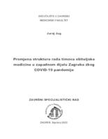 prikaz prve stranice dokumenta Promjena strukture rada timova obiteljske medicine u zapadnom dijelu Zagreba zbog COVID-19 pandemije